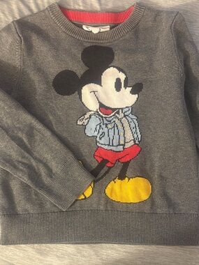 Disney Gray Mickey Mouse Crewneck Sweater with Red and Yellow Accents